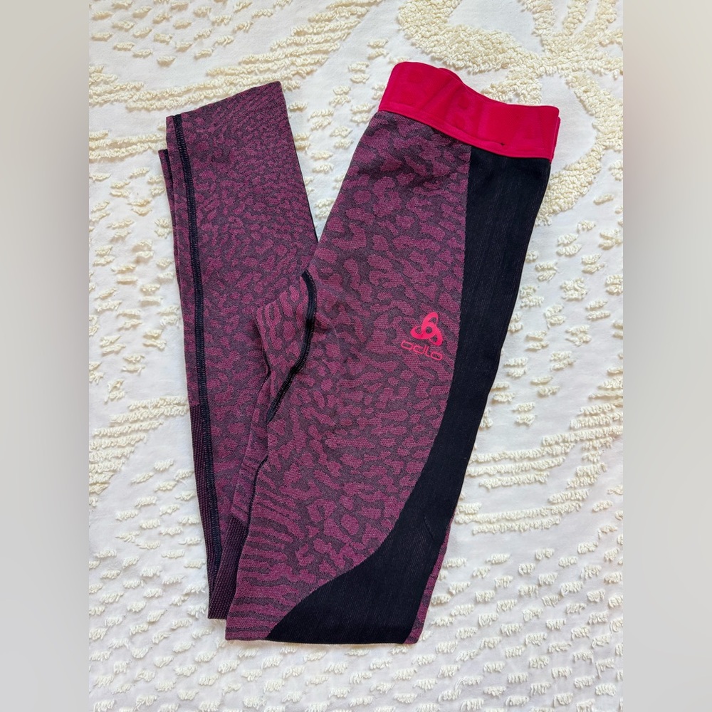 Odlo Training Tights, Leggings, Size Small, Pink & Black, Animal Print